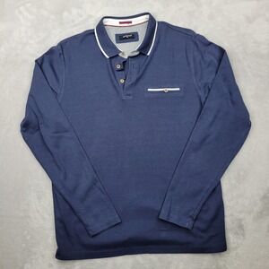 British Polo Shirt Men Medium Performance Prep Contrast Trim Collared Blue Adult